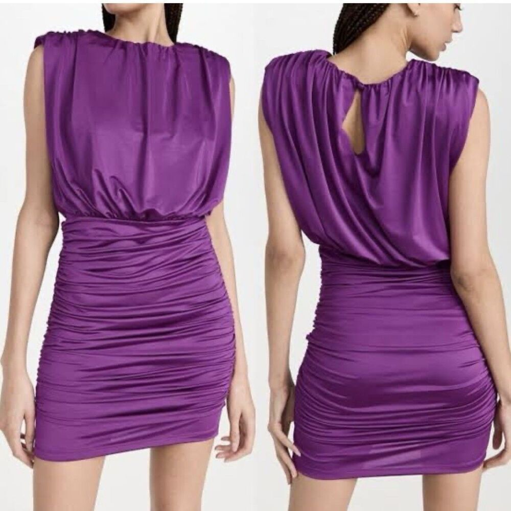 Veronica Beard Bora Dress 8 Dark Violet Ruched Sleeveless Bodycon Mini NWT $448 - Picture 2 of 14